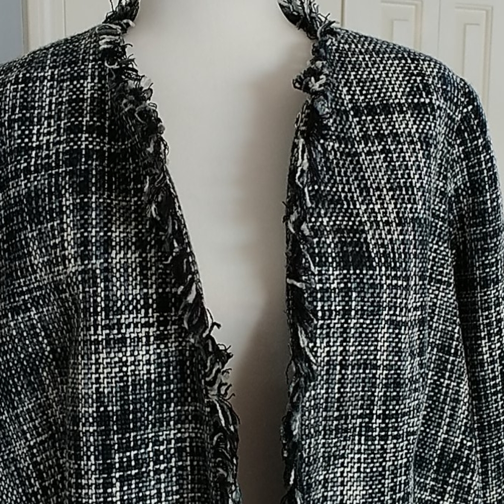 Dialogue Black and White Tweed Open Front Blazer